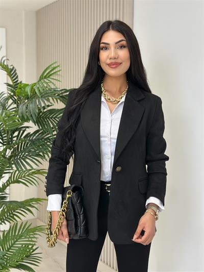 Süet Oversıze Astarlı Tek Düğme Ceket Siyah