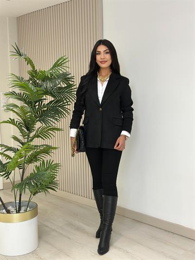 Süet Oversıze Astarlı Tek Düğme Ceket Siyah