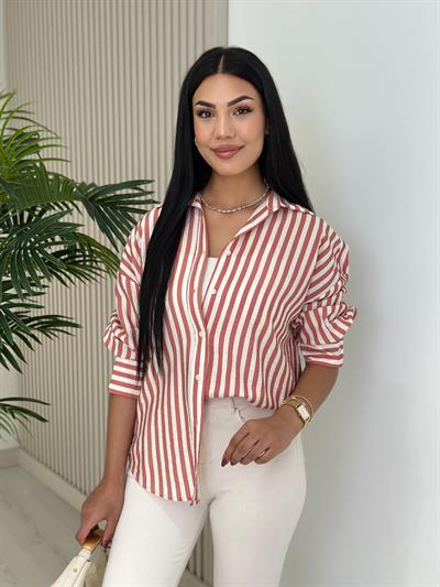 Tarçın Çizgili Tensel Gömlek