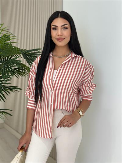 Tarçın Çizgili Tensel Gömlek