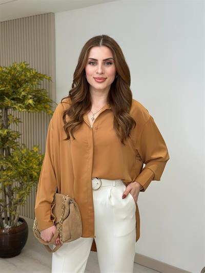 Tarçın Oversıze İpek Krep Gömlek