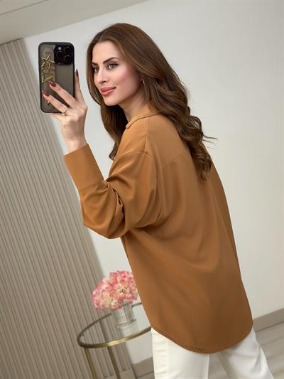 Tarçın Oversıze İpek Krep Gömlek