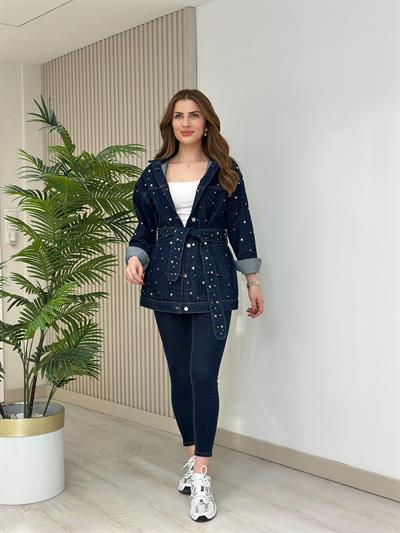 Tasarım Zımbalı Jean Ceket