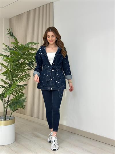 Tasarım Zımbalı Jean Ceket