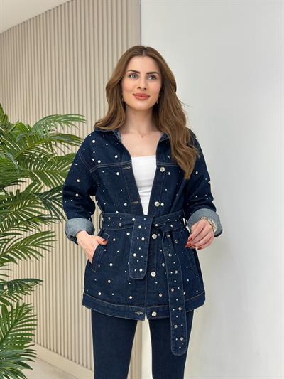 Tasarım Zımbalı Jean Ceket