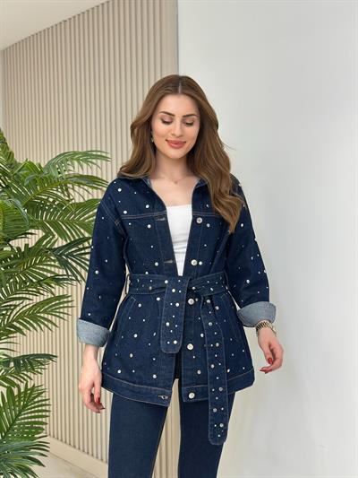 Tasarım Zımbalı Jean Ceket