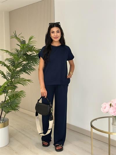 Taşlı Modal Kumaş Takım Lacivert 
