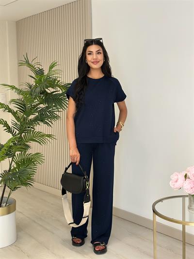 Taşlı Modal Kumaş Takım Lacivert 