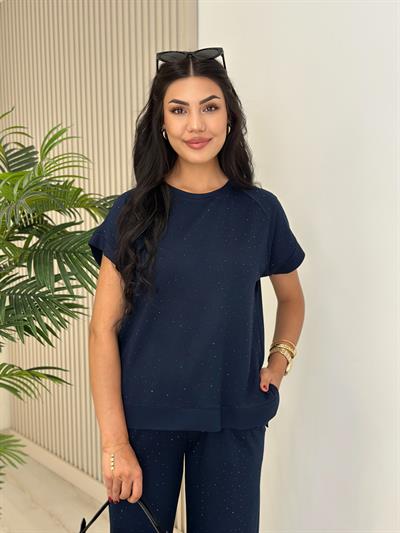 Taşlı Modal Kumaş Takım Lacivert 