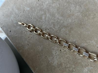 Taşlı Zincir Geçişli Bileklik Gold
