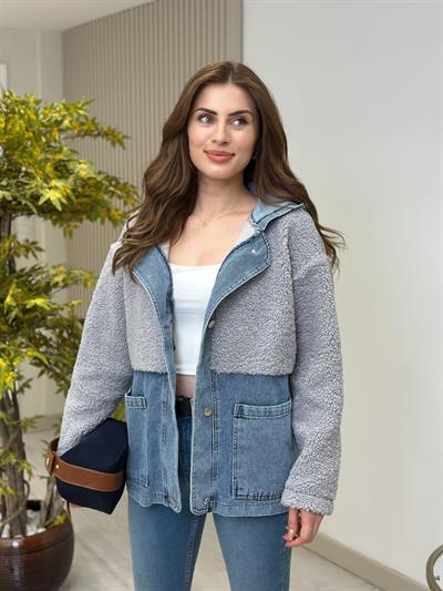 Teddy Kot Detaylı Mont Gri