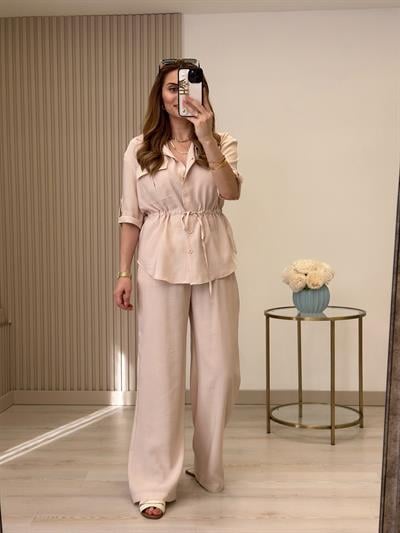 Tiril Beli Bağcıklı Takım Bej