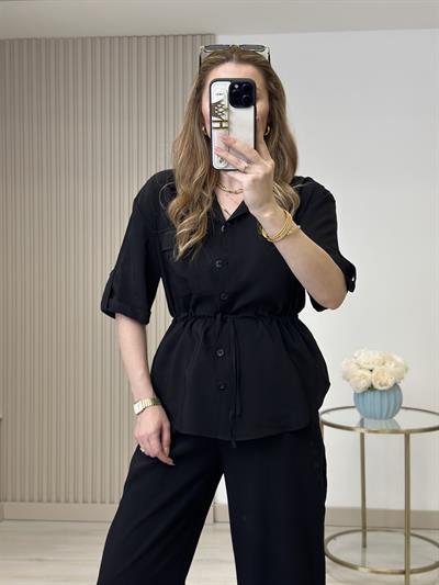 Tiril Beli Bağcıklı Takım Siyah