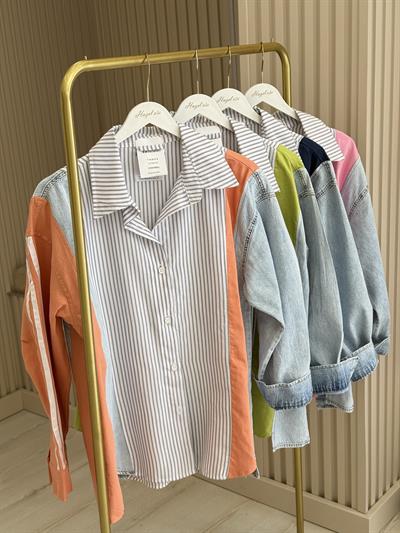 Turuncu Geçişli Jean Detaylı Tasarım Gömlek