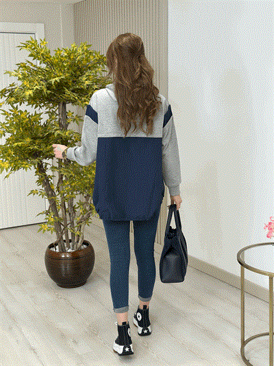 Tw Paraşüt Kumaş Mixli Tasarım Sweatshirt Lacivert