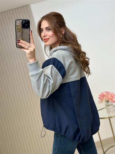 Tw Paraşüt Kumaş Mixli Tasarım Sweatshirt Lacivert