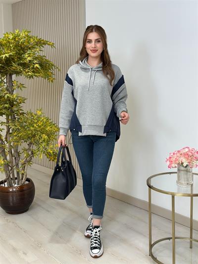 Tw Paraşüt Kumaş Mixli Tasarım Sweatshirt Lacivert
