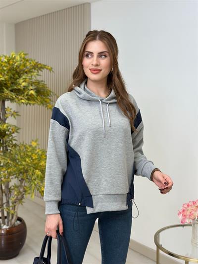 Tw Paraşüt Kumaş Mixli Tasarım Sweatshirt Lacivert