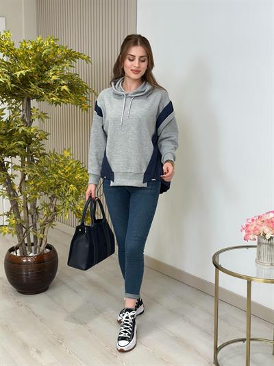 Tw Paraşüt Kumaş Mixli Tasarım Sweatshirt Lacivert