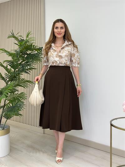 Üç Boyutlu Kahve Kabartma Desenli Natürel Gömlek 