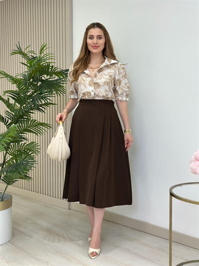 Üç Boyutlu Kahve Kabartma Desenli Natürel Gömlek 