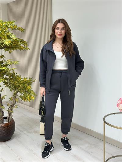 Üç İplik Şardonlu Fermuarlı Takım Antrasit