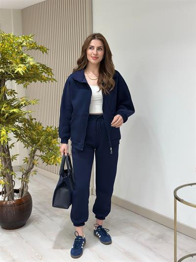 Üç İplik Şardonlu Fermuarlı Takım Lacivert