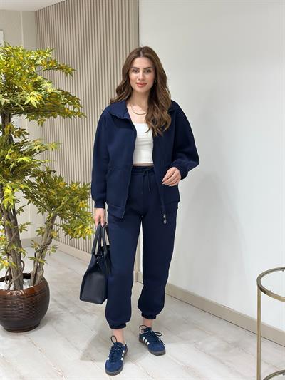 Üç İplik Şardonlu Fermuarlı Takım Lacivert