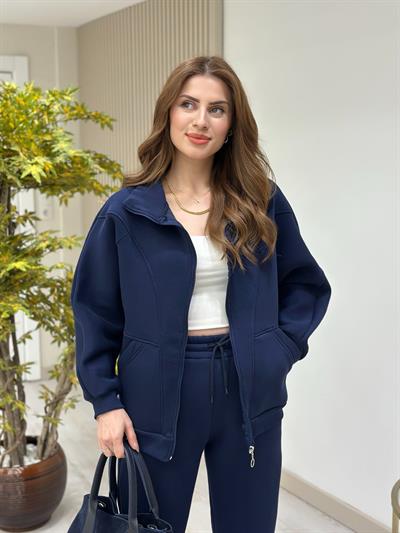 Üç İplik Şardonlu Fermuarlı Takım Lacivert