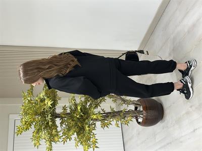 Üç İplik Şardonlu Fermuarlı Takım Siyah