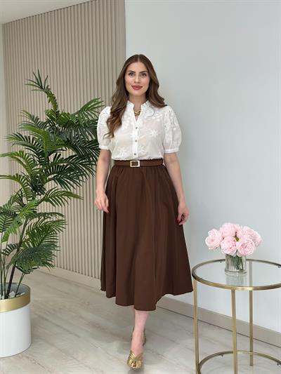 Üzeri Fistolu Prenses Kol Gömlek Beyaz