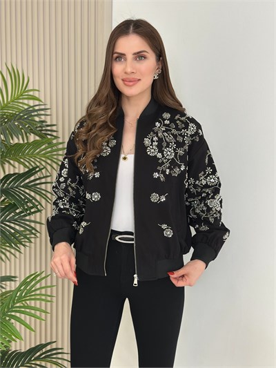 Üzeri Full Taşlı İpky Model Bomber Mont Siyah