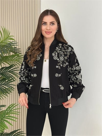 Üzeri Full Taşlı İpky Model Bomber Mont Siyah