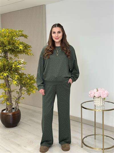 Üzeri Taşlı Tok Dokulu İthal Modal Kumaş Takım Haki