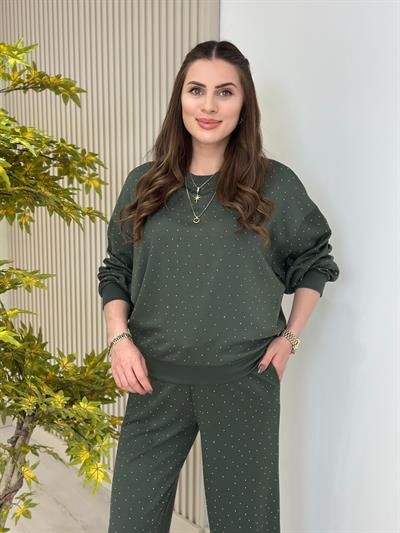 Üzeri Taşlı Tok Dokulu İthal Modal Kumaş Takım Haki