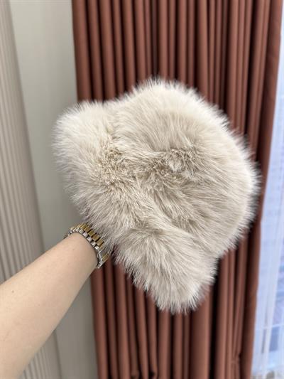 Uzun Kürklü Slav Tarzı Bucket Şapka Bej