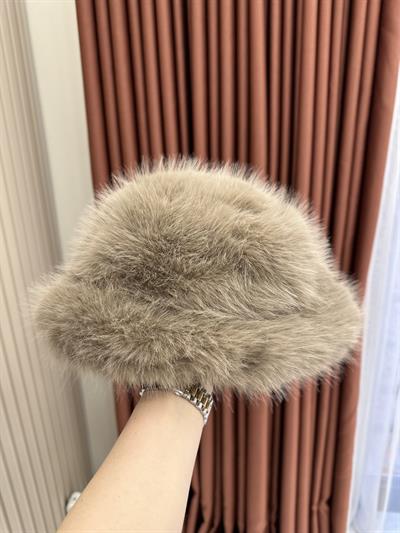 Uzun Kürklü Slav Tarzı Bucket Şapka Vizon