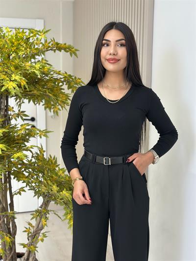 V Yaka Basıc Bluz Siyah