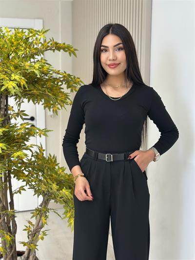 V Yaka Basıc Bluz Siyah