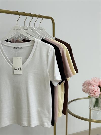 V Yaka Basıc Tshirt Beyaz