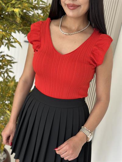 V Yaka Fitilli Merserize Atlet Kırmızı