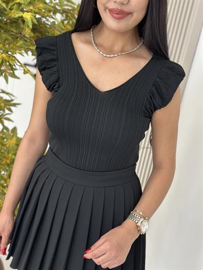 V Yaka Fitilli Merserize Atlet Siyah