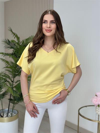 V Yaka Kısa Kollu Modal Tshirt Sarı
