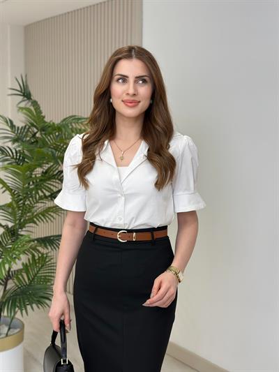 Vatkalı Prenses Kol Poplin Kumaş Gömlek Beyaz