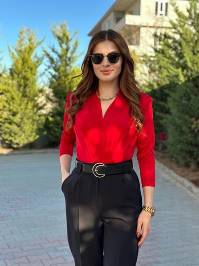 Vatkalı Sandy Bodysuit Kırmızı