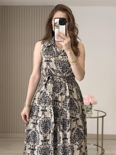 Viskon Siyah Desenli Elbise