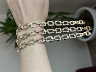 Xupıng Taşlı Dikdörtgen Ayarlanabilir Kalın Bileklik Rose Gold