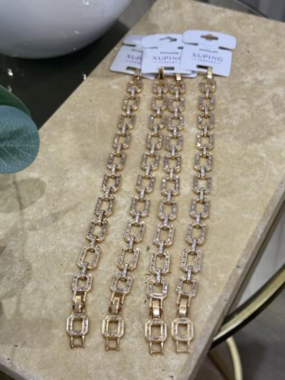 Xupıng Taşlı Dikdörtgen Ayarlanabilir Kalın Bileklik Rose Gold