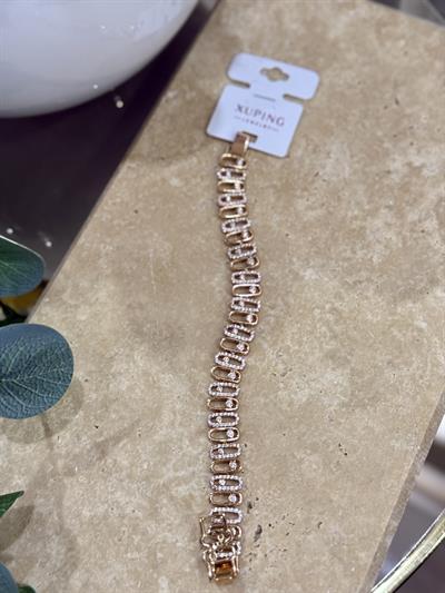 Xupıng Taşlı Rose Gold Ayarlanabilir Kalın Bileklik 