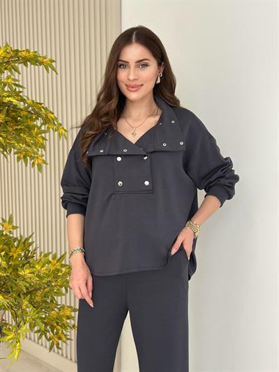 Yakası Çıtçıt Detaylı Modal Takım Antrasit 